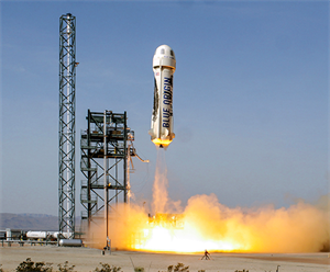 Photo of launching of Blue Origin rocket.