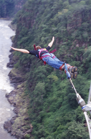 Man bungee jumping