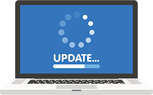 Graphic of computer screen displaying the word "update."