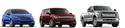 3 Ford vehicles: car, SUV, and pick-up truck