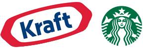 Kraft and Starbuck's logos.