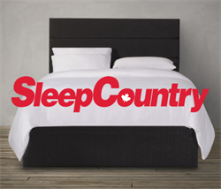 Sleep country logo and photo of bed