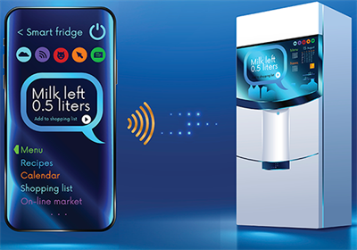Smart phone receiving signal from Smart fridge.