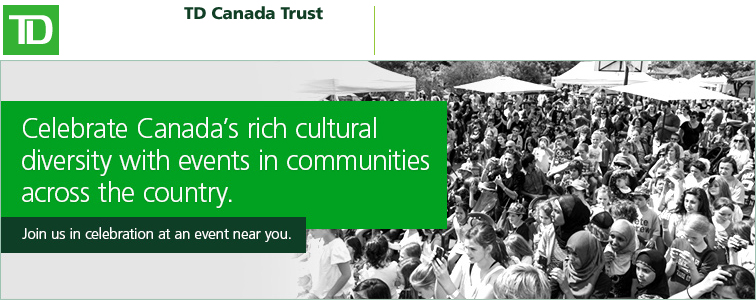 Crowd of people, from TD Canada Trust website with caption, "celebrate Canada's rich cultural diversity with events in communities across the country."
