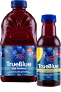 Bottles of TrueBlue drink
