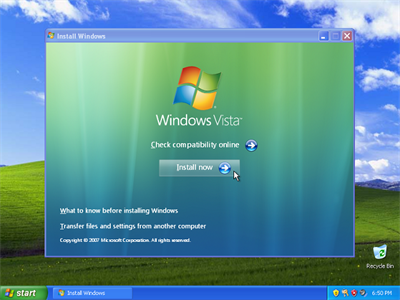 Photo of install screen for Windows Vista.