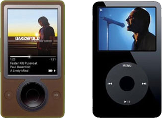 Photos of Zune on left, and iPod on the right.