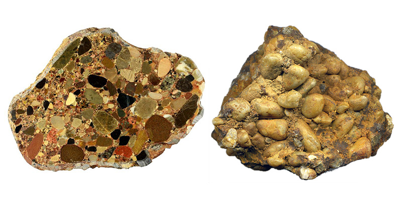 Photographs of a rock called a conglomerate.