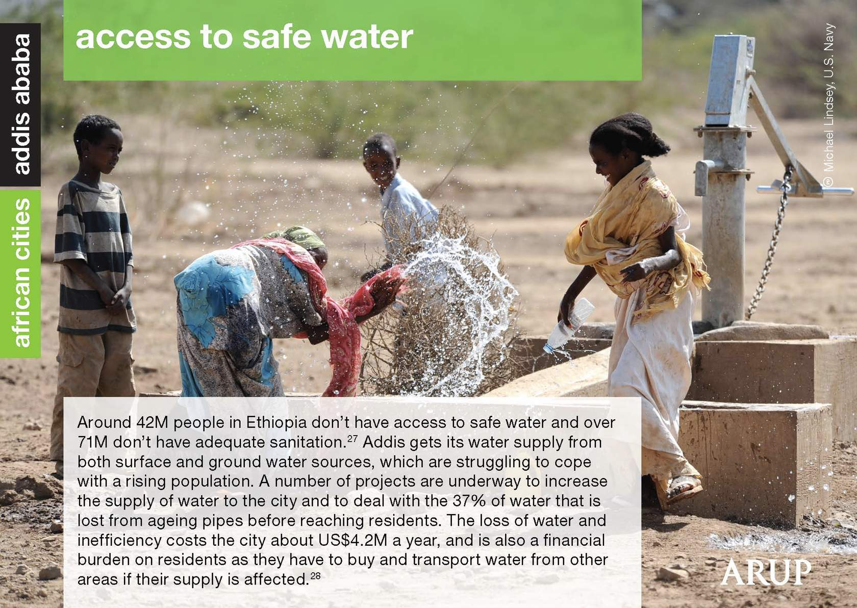 children having fun splashing water near a well