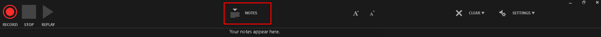 Toolbar in Record Slide Show view showing the notes button.