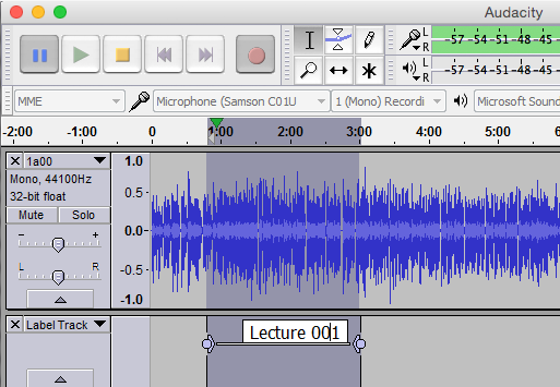 audacity recording volume changes