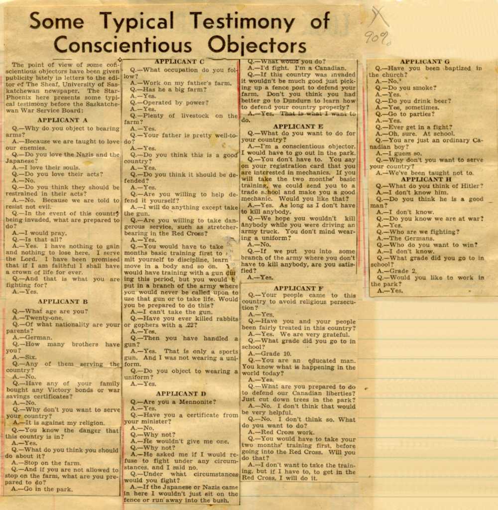 Scan of 'Some Typical Testimony of Conscientious Objectors'