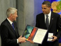 US President Barack Obama receiving Nobel Peace Prize in 2009