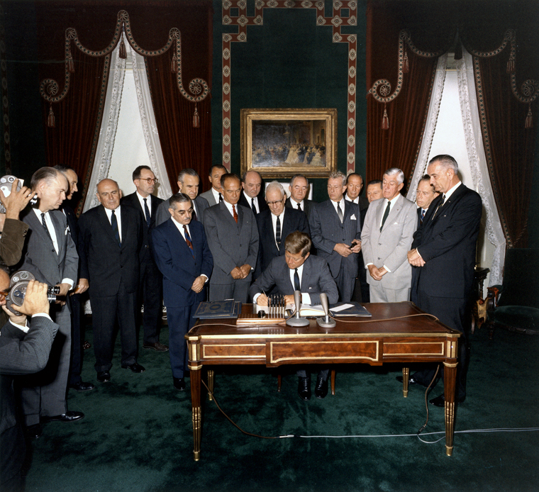 President Kennedy signing the Limited Nuclear Test Ban Treaty in 1963