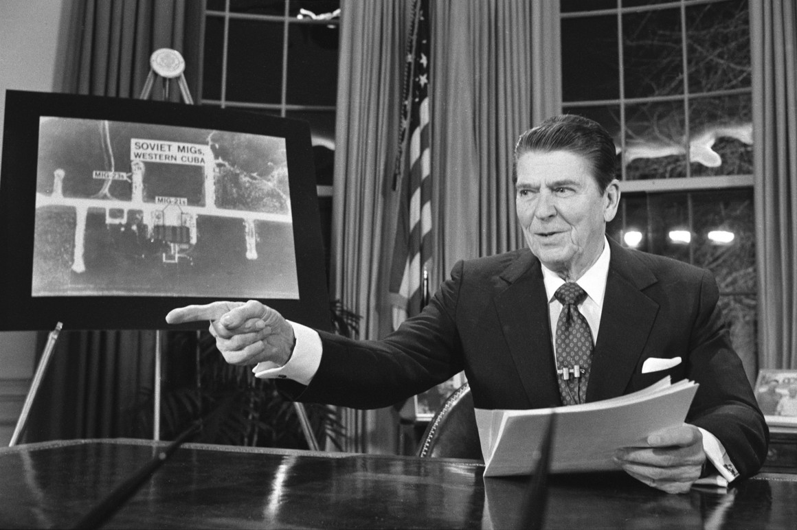 President Ronald Reagan addressing the nation from Oval Office in 1983